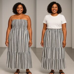 Convertible Smocked Maxi Skirt Dress Plus Size 3X (24W–26W) Riviera Stripe NWT